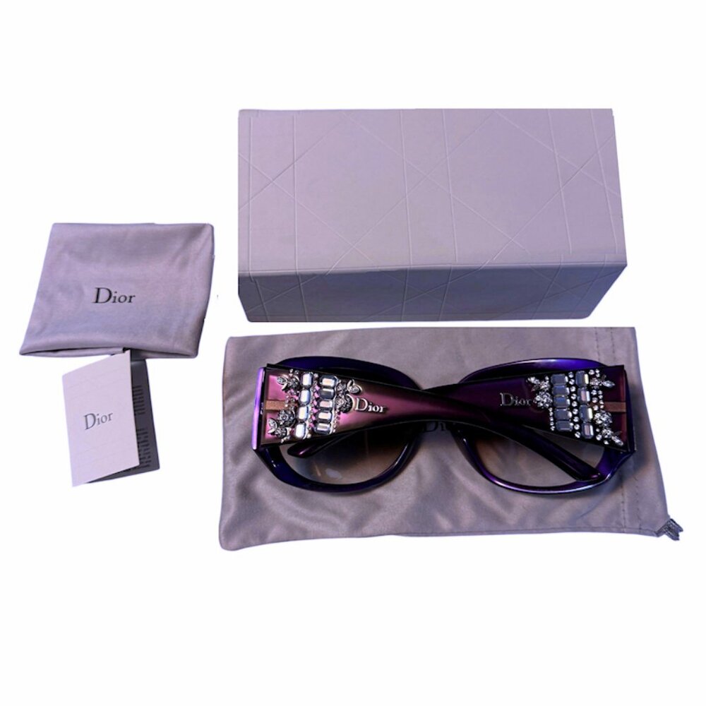CHRISTIAN DIOR Limited Edition 609-J8 Purple Sun Crystal Silver Gems SUNGLASSES